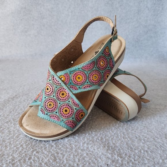 L'Artiste Spring Step Erice Sandal Slingback Buckle Leather Blue Pink - Picture 2 of 12